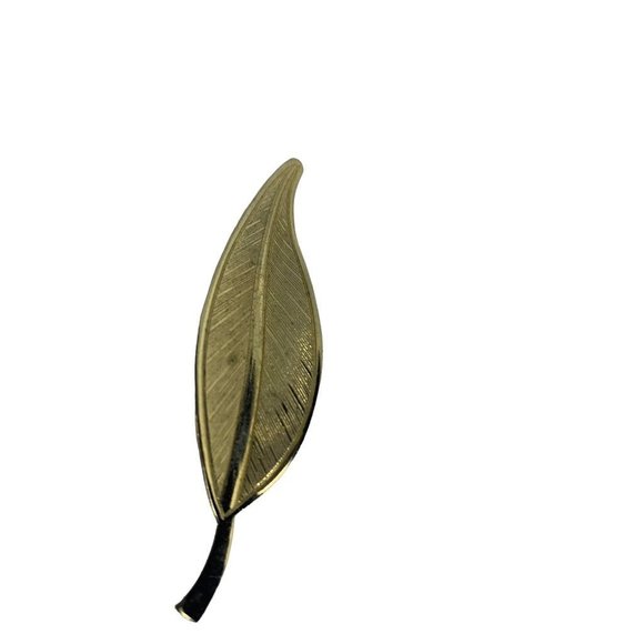 Vintage Leaf Brooch 2 3/4"h Goldtone Textured Pin - Picture 3 of 6